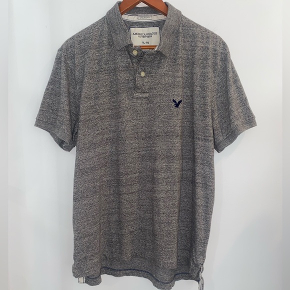 American Eagle Athletic Fit Short Sleeve Heather Gray Cotton Polo Shirt Sz XL - Picture 2 of 11